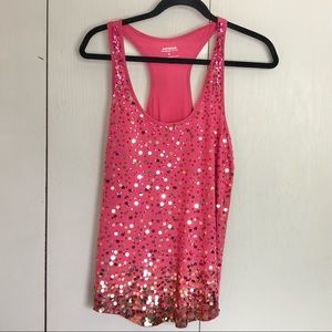 M - EXPRESS - bright pink with gold/pink sequins tank top